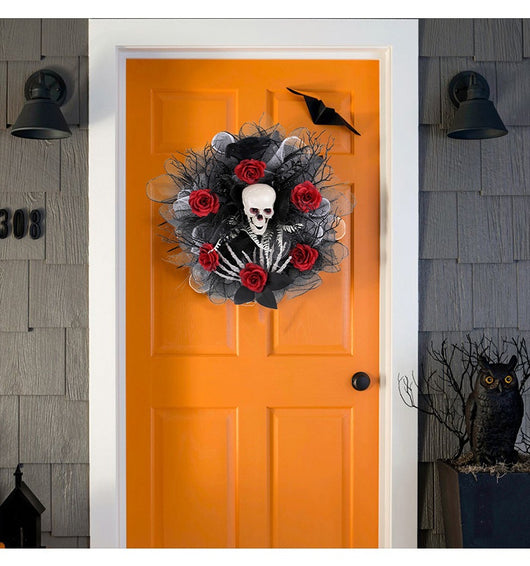 Guirnalda de Calaveras y Rosas Rojas Halloween para Puerta - Image 12