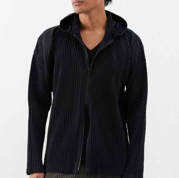 Suéter Hoodie Hombre con Cierre Doble y Pliegues Tridimensionales