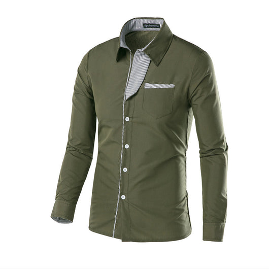 Camisa Slim Fit de Algodón para Hombre - Manga Larga Color Sólido - Image 22
