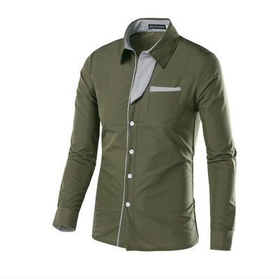 Camisa Slim Fit de Algodón para Hombre - Manga Larga Color Sólido - Image 47