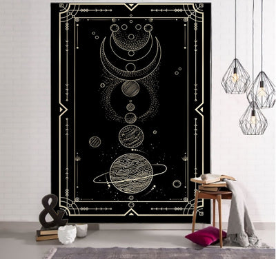 Tapiz de Tarot Witchcraft con Patrón Geométrico del Universo - Negro y Khaki - Image 4