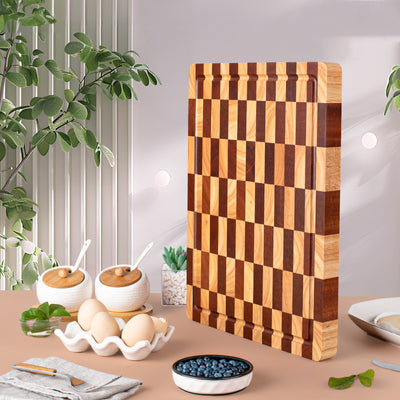 Tabla de Corte de Madera con Diseño Cuadriculado para Frutas y Verduras