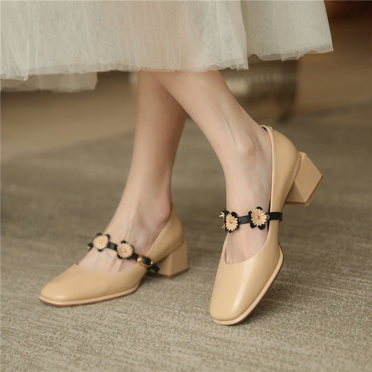 Tacones Altos Retro Francés Punta Cuadrada Primavera