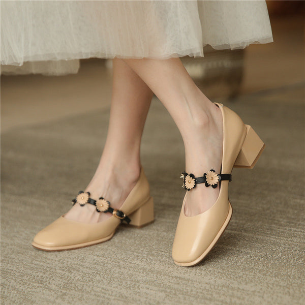 Tacones Altos Retro Francés Punta Cuadrada Primavera