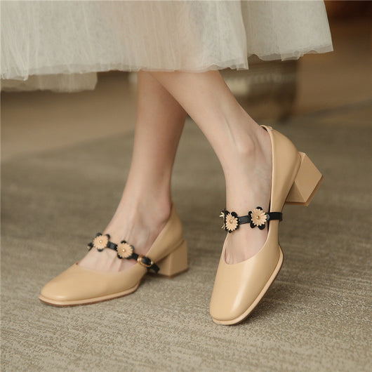 Tacones Altos Retro Francés Punta Cuadrada Primavera