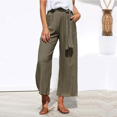 Pantalón Casual de Cintura Alta con Cinturón Multicolor en Algodón Lino - Image 11