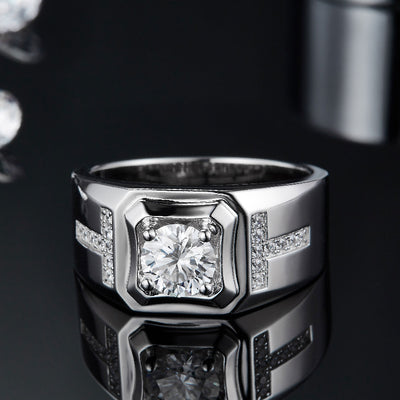 Anillo de Plata S925 con Moissanita Doble T para Hombre