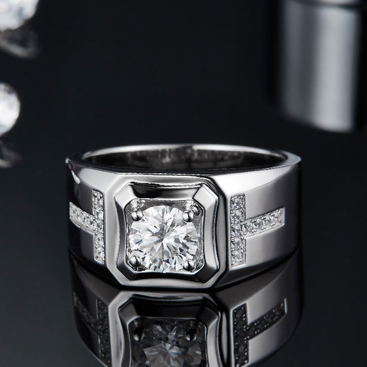 Anillo de Plata S925 con Moissanita Doble T para Hombre