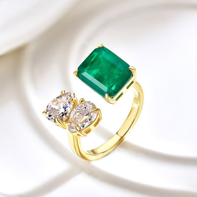 Anillo de Plata Esterlina 925 con Esmeralda y Cristales de Alto Brillo - Image 11