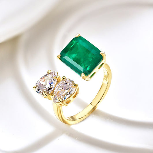 Anillo de Plata Esterlina 925 con Esmeralda y Cristales de Alto Brillo - Image 11