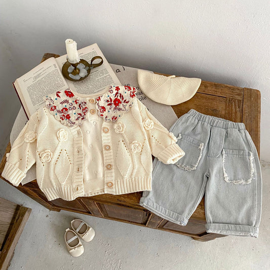 Cardigan Infantil Tejido a Mano con Flores - Image 2