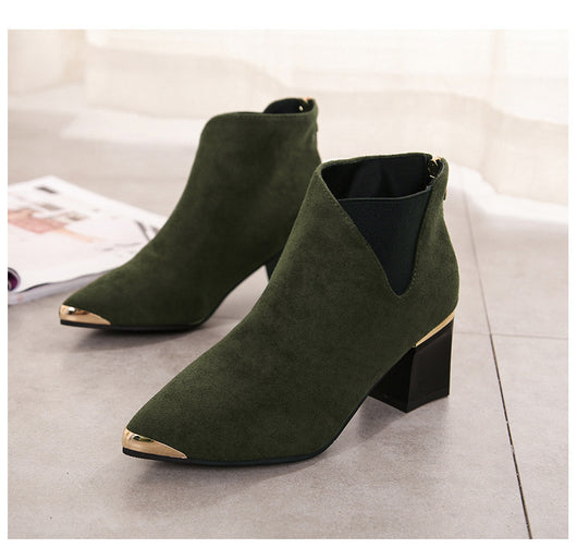 Botas Cortas Elegantes con Punta Metálica y Tacón Medio Grueso - Image 8