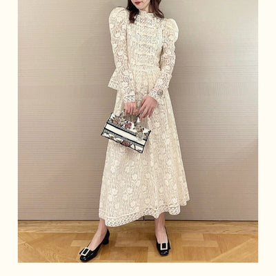 Vestido Blanco de Encaje Estilo República de China - Conjunto de Dos Piezas Retro - Image 5