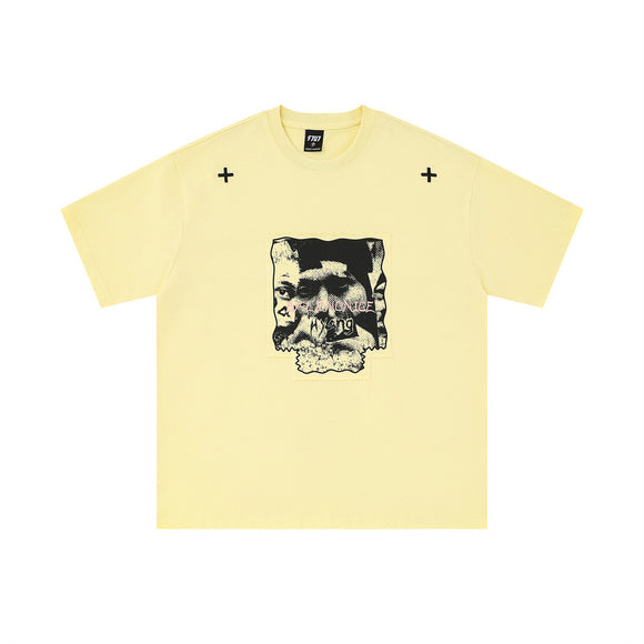 Camiseta de Algodón Bordada Manga Corta para Hombre