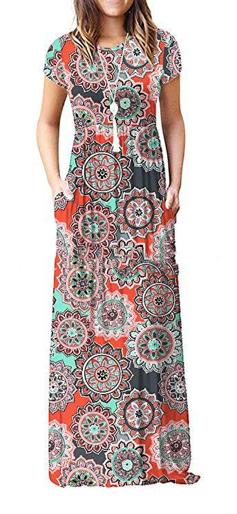 Vestido Largo Suelto Estampado Manga Corta Cuello Redondo para Mujer - Image 20