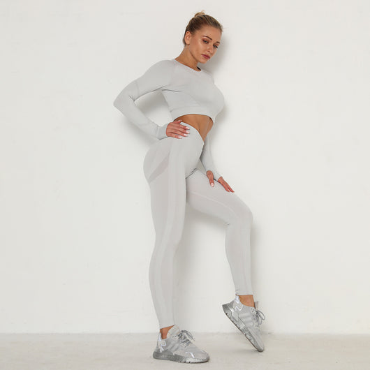 Traje de Yoga Ajustado de Cintura Alta y Manga Larga - Image 3
