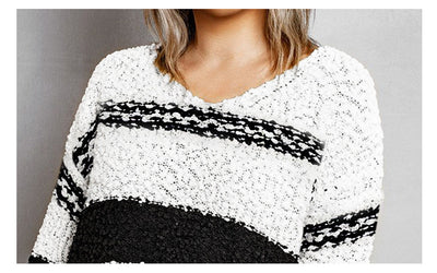 Suéter Rayado Suelto con Escote en V para Mujer - Estilo Europeo y Americano - Image 13