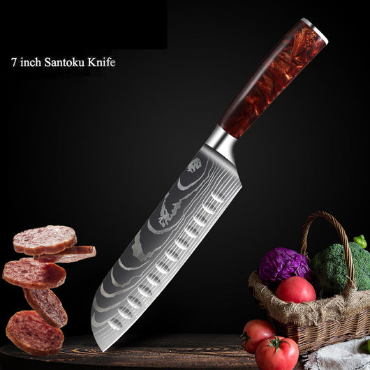 Juego de Cuchillos de Cocina Damascus con Mango de Resina Roja - Image 15