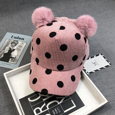 Gorro de Pana con Pompones de Pelaje de Conejo para Otoño e Invierno - Image 11