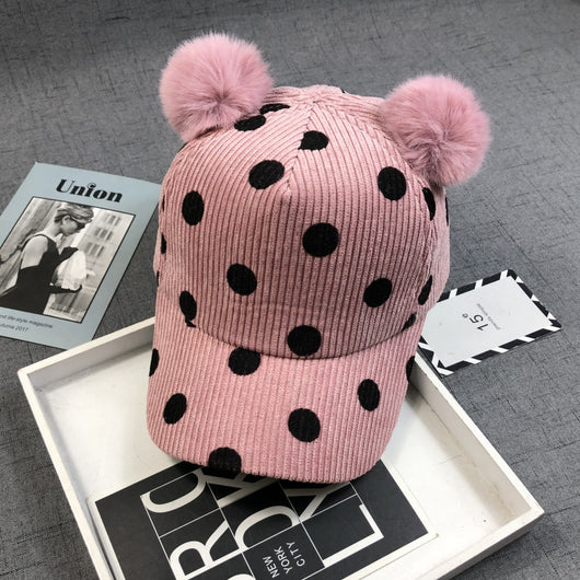 Gorro de Pana con Pompones de Pelaje de Conejo para Otoño e Invierno - Image 11