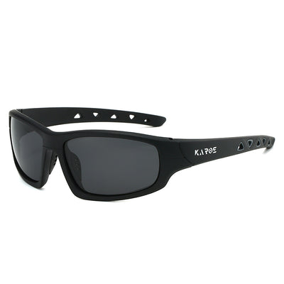 Black sports sunglasses with red mirrored lenses, featuring a wrap-around style and red accents on the temples. - Image 11