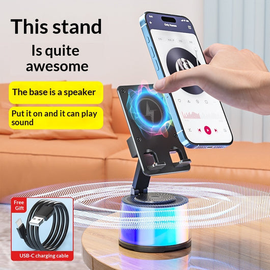 Parlante Bluetooth Portátil con Carga Inductiva y Soporte Giratorio Plegable - Image 11