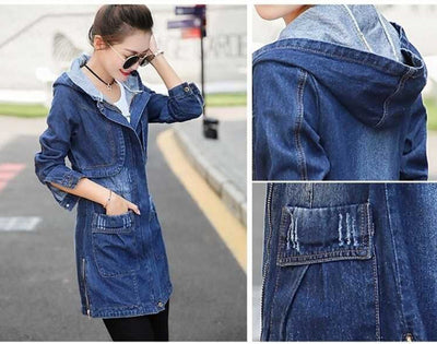 Chaqueta Denim Hoodie de Manga Larga para Mujer - Image 10