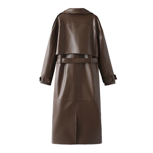 Abrigo de Cuero Extendido Diseño Francés Minimalista - Casual y Versátil - Image 11