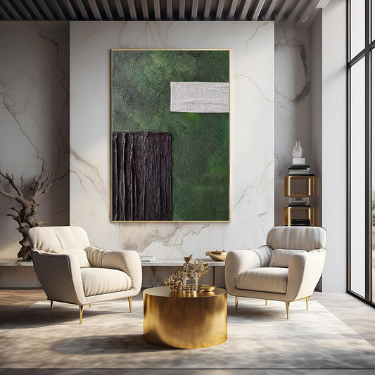 Cuadro Abstracto Moderno en Lienzo - Arte Texturizado Verde para Sala de Estar
