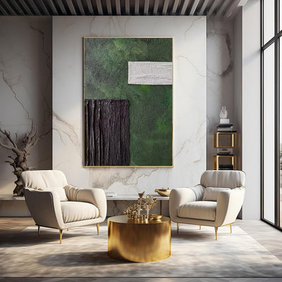 Cuadro Abstracto Moderno en Lienzo - Arte Texturizado Verde para Sala de Estar