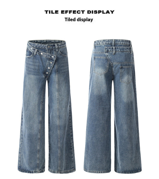 Pantalones Vaqueros Rectos Azules Cintura Alta Pierna Ancha Efecto Desgastado - Image 10