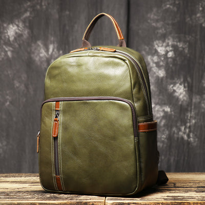 Mochila de Cuero Viaje Bicolor - Bolso Escolar Piel Suave Premium - Image 13