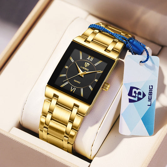 Reloj de Pareja Cuadrado Acero Inoxidable Estilo Ejecutivo