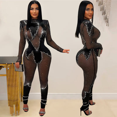 Jumpsuit Elegante de Malla con Strass y Mangas Largas - Image 13