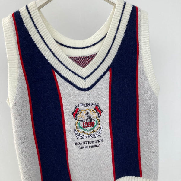 Chaleco Tejido Bordado Estilo Universitario para Otoño e Invierno
