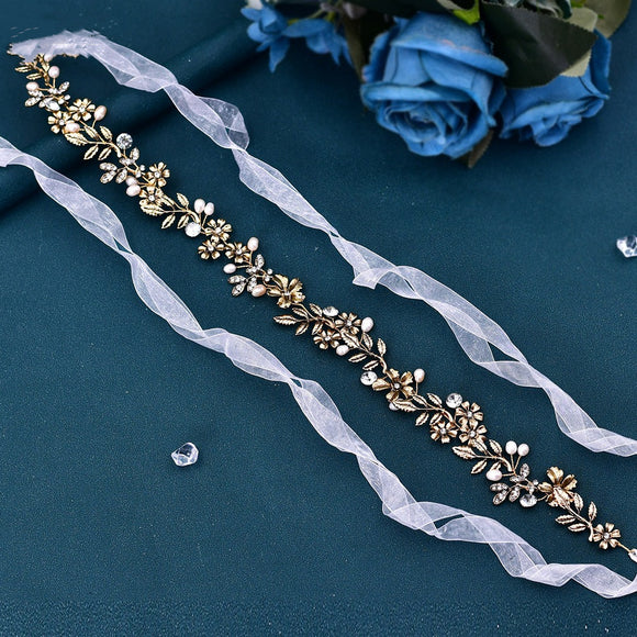 Banda para Cabello con Perlas de Agua Dulce y Diseño de Hoja