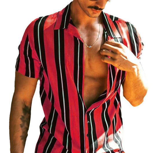 Camisa Hawaiana de Hombre con Rayas Simples y Cuello Solapa - Image 5