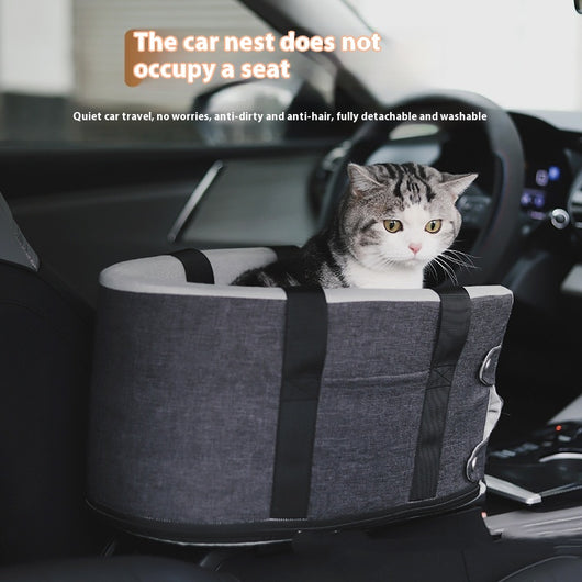 Dark gray and beige cat car safety seat, a portable integrated nest with soft padding and secure straps. - Image 9