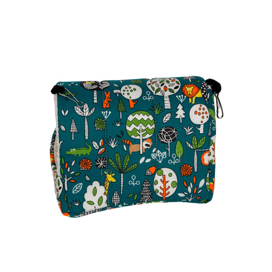 Teal cotton pet nest with a colorful forest pattern, lined with white plush, designed for small birds or parrots. - Image 21