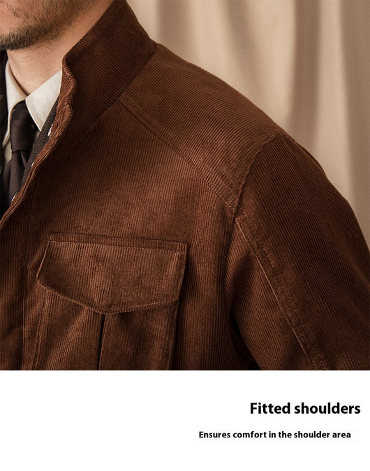 Chaqueta Safari de Pana Otoño Invierno con Cuello Elevado Resistente al Viento - Image 6