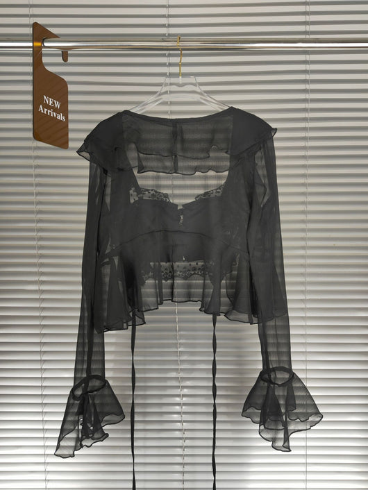 Conjunto Dos Piezas: Cardigan Chiffon con Encaje y Tirantes - Image 4