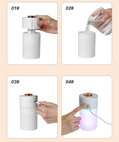 Pink and gradient colorful humidifier with a gold nozzle, featuring a night light function for air and room humidification. - Image 13