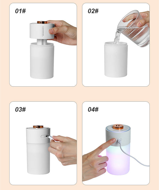 Pink and gradient colorful humidifier with a gold nozzle, featuring a night light function for air and room humidification. - Image 13