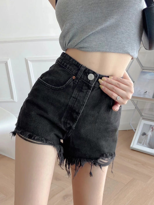 Short Denim de Cintura Alta con Corte Ancho y Detalles Rotos - Image 11