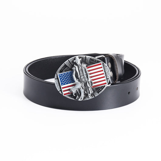 Cinturón de Cuero Genuino con Hebilla Bandera - Estilo Personalizado - Image 5