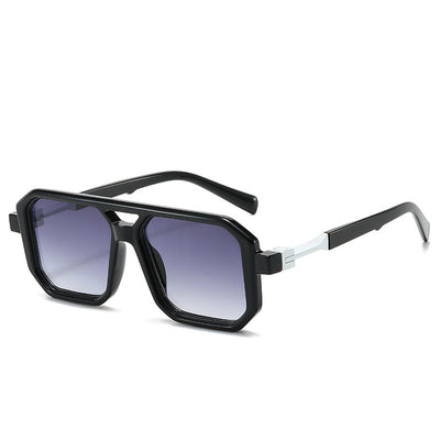 Black octagonal sunglasses with dark gray lenses and gold-colored temple accents, suitable for fashion wear. - Image 7