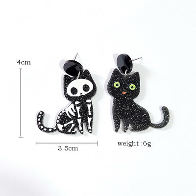 Aretes de Gato Negro con Huesos Halloween - Estilo Gótico Infantil y Adulto
