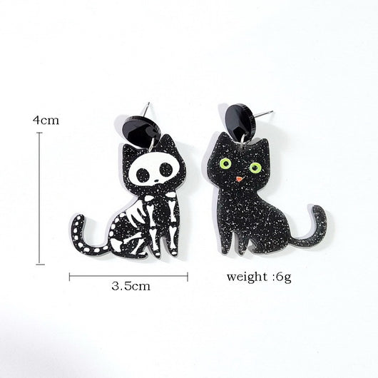 Aretes de Gato Negro con Huesos Halloween - Estilo Gótico Infantil y Adulto