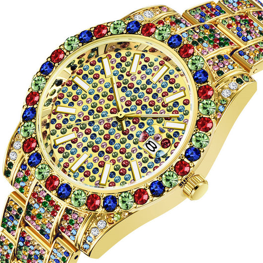 Reloj Hip Hop para Hombre con Diamantes de Colores y Fecha - Image 5
