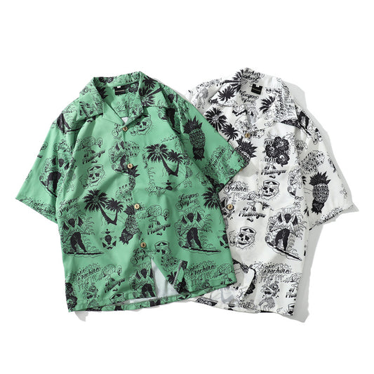 Chaqueta Hawaiana Hombre Estilo Harajuku Vintage Hip-hop Anime Oversized